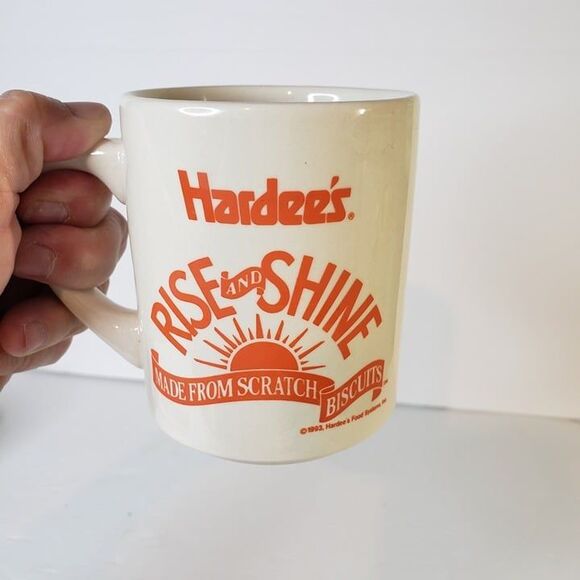 Vintage 90s Orange Hardees Rise and Shine Coffee Mug Cup Logo Restaurant Ware - Picture 9 of 9